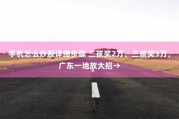 手机怎么炒股详细步骤 二孩奖2万、三孩奖3万，广东一地放大招→