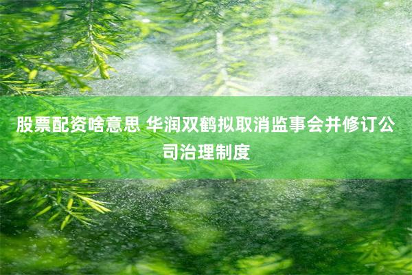 股票配资啥意思 华润双鹤拟取消监事会并修订公司治理制度