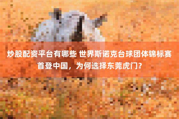 炒股配资平台有哪些 世界斯诺克台球团体锦标赛首登中国，为何选择东莞虎门？