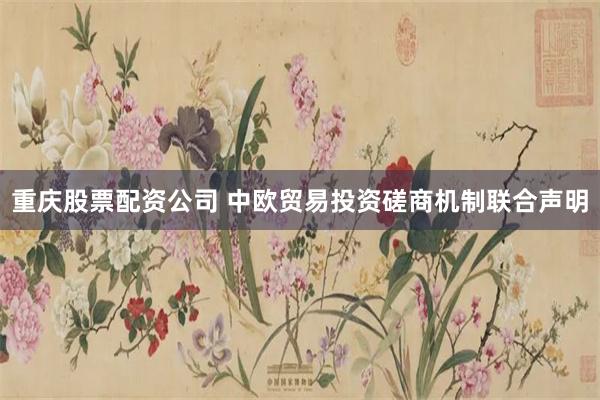 重庆股票配资公司 中欧贸易投资磋商机制联合声明